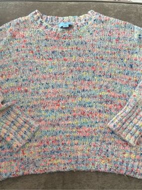 CeCe Pastel Speckled Knit Pullover in Pink, Blue & Yellow
